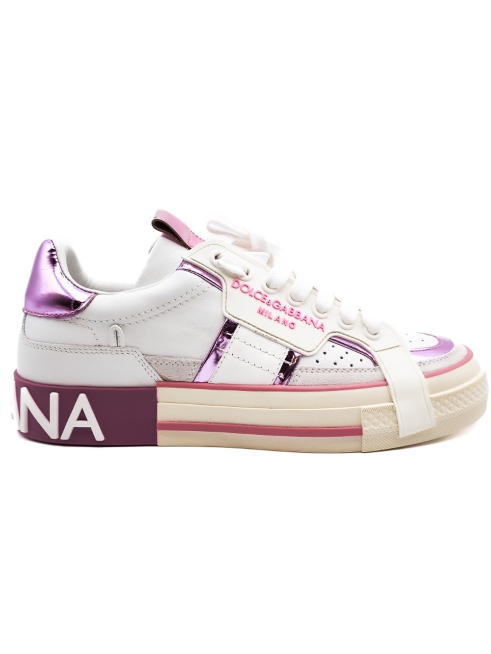 Dolce & Gabbana Custom 2 Zero White Lilac Calf Leather Sneakers EU 38
